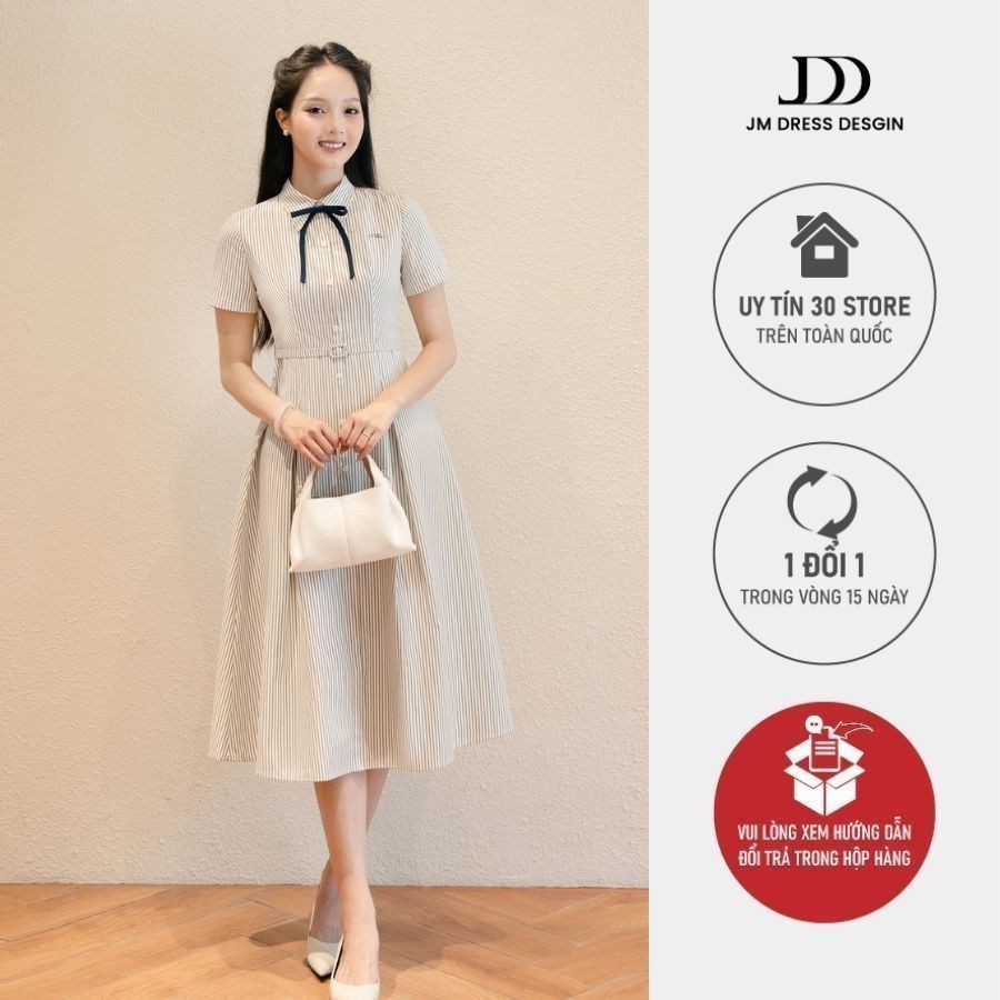 Đầm cổ đức xếp ly chụm dài 1S26.2503K, đầm dài váy sơ mi dáng dài thanh lịch công sở thiết kế bởi JM