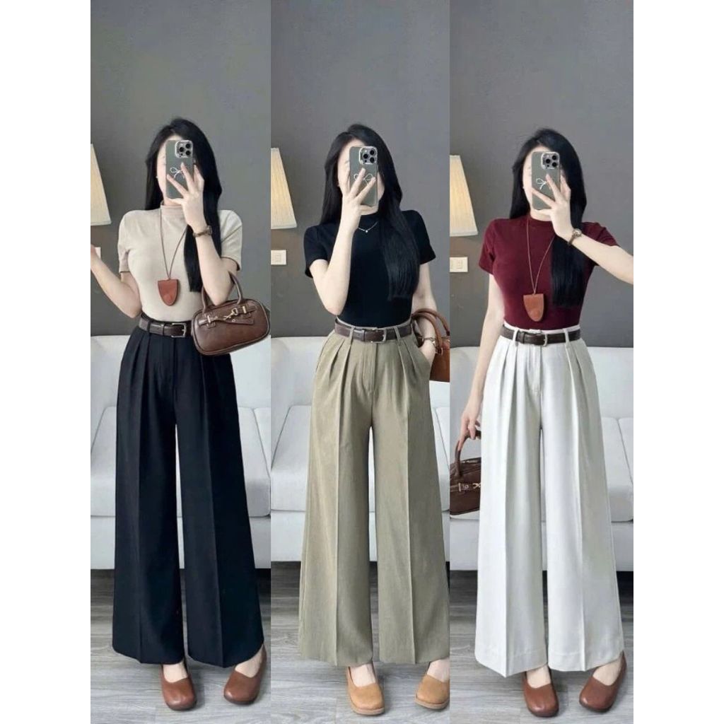 Quần Tây Nữ Ống Suông FMSTYLE SHOP – Xếp Ly 2 Bên, Lưng Cao Tôn Dáng 25100330