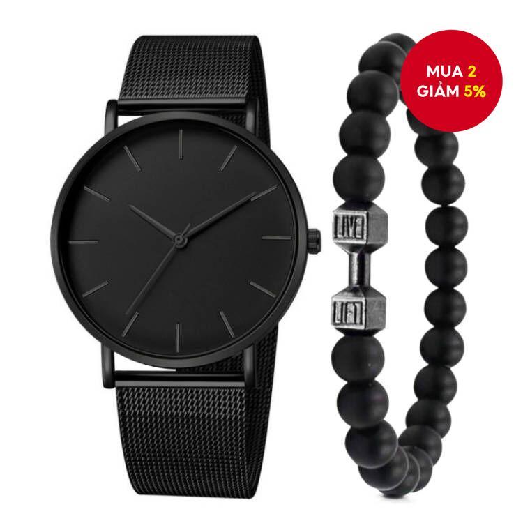 Đồng hồ nam doanh nhân - Đồng hồ thạch anh siêu mỏng thời trang có dây đeo lưới & vòng tay đính cườm | BigBuy360 - bigbuy360.vn