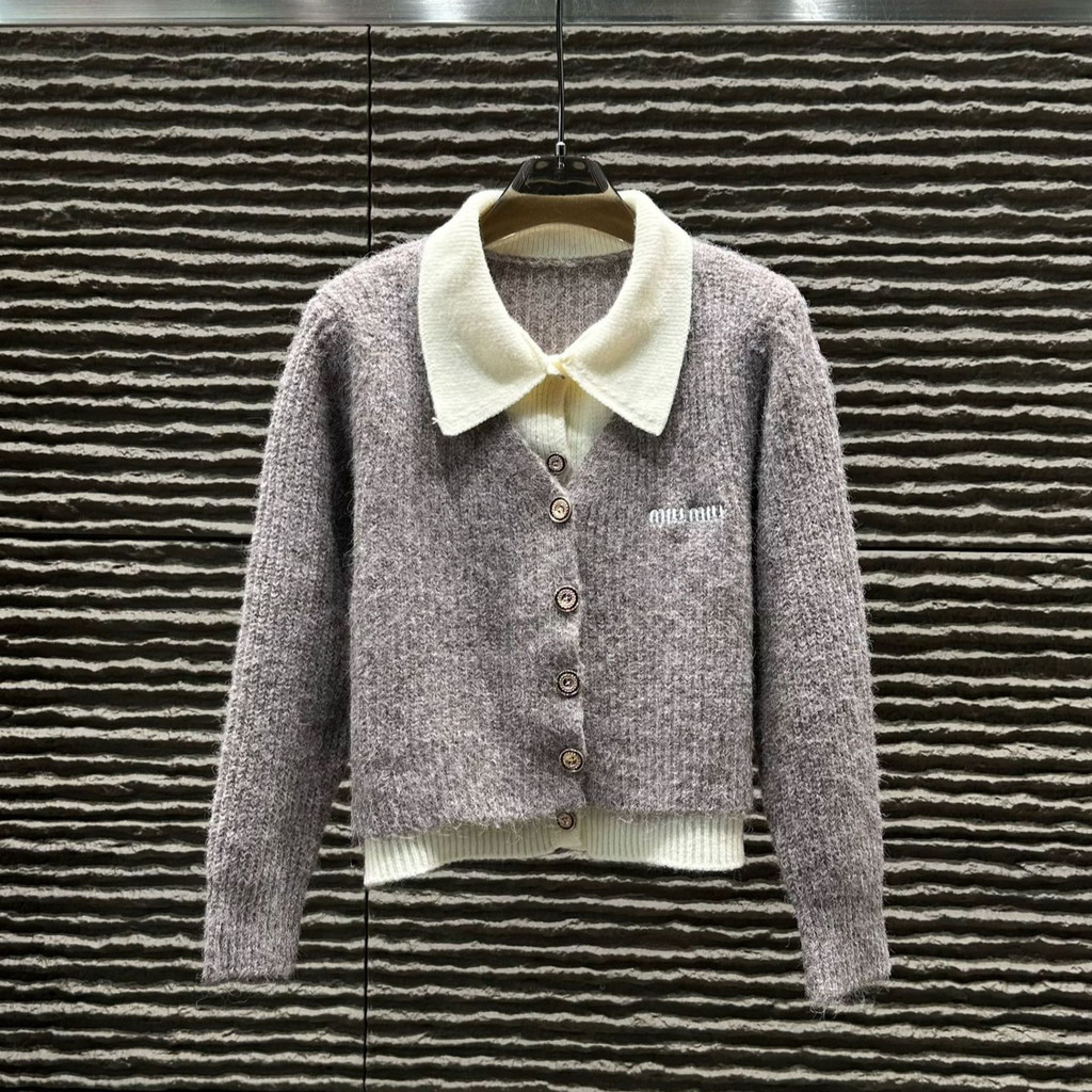 ZTAR MIUMIU Autumn and Winter New Embroidered Letter Lapel Cardigan Fashion Versatile