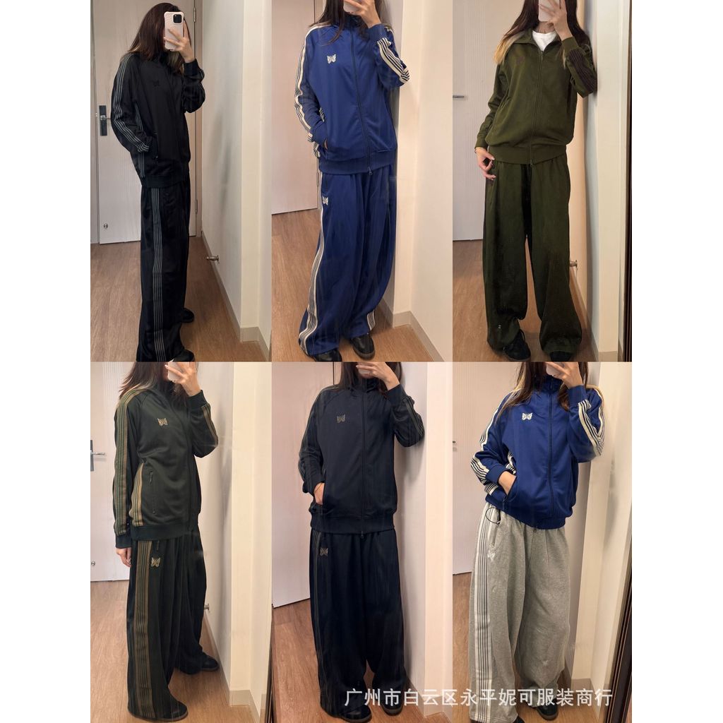 QGXY Needles tracksuit Embroidered Sports Suit Japanese Style Loose Stand Collar Jacket and Pants