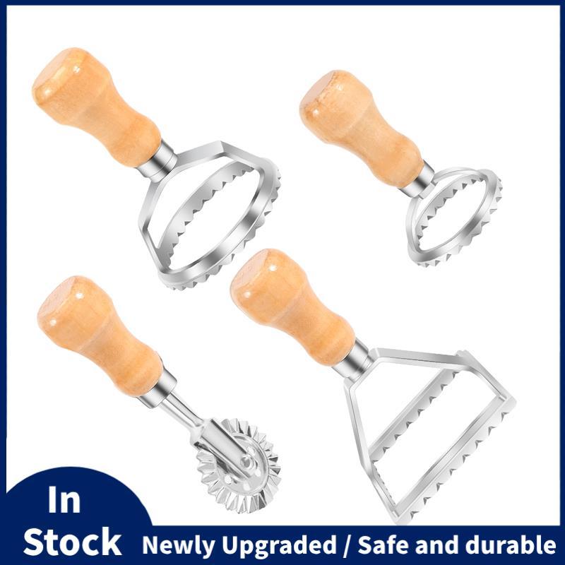 Bộ tem cắt Ravioli Maker-Bộ cắt bột và tem có tay cầm bằng gỗ-Dành cho Ravioli, Pasta, Bánh bao Lasa
