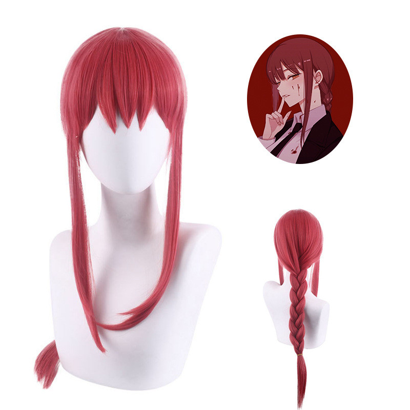 Cưa Xích Người Cosplay Tóc Giả Makima Đỏ Chiên Bột Xoắn