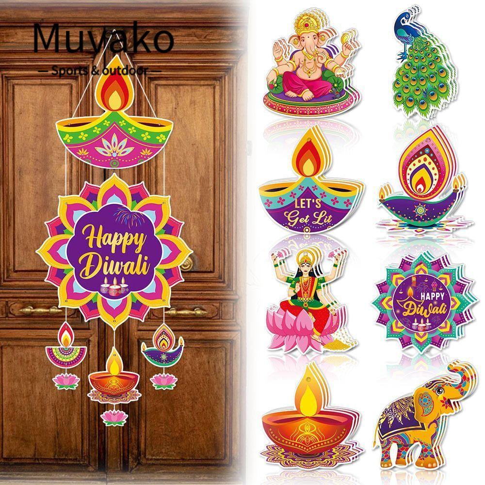 MUVAKO Diwali Cửa Treo Mặt Dây, Giấy DIY Diwali Treo Trang Trí, Thời Trang Hạnh Phúc Diwali Deepaval