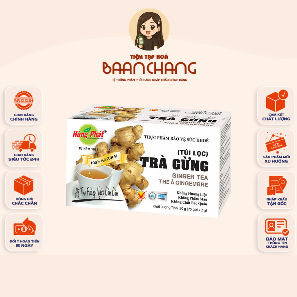 [COMBO 3 HỘP] Trà Gừng Túi Lọc Hùng Phát – Ấm Bụng, Hỗ Trợ Tiêu Hóa