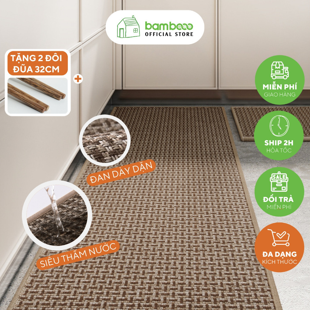 Thảm bếp 2025 BAMBOOO ECO sợi dệt thấm nước nhanh, chống trơn trượt cao cấp