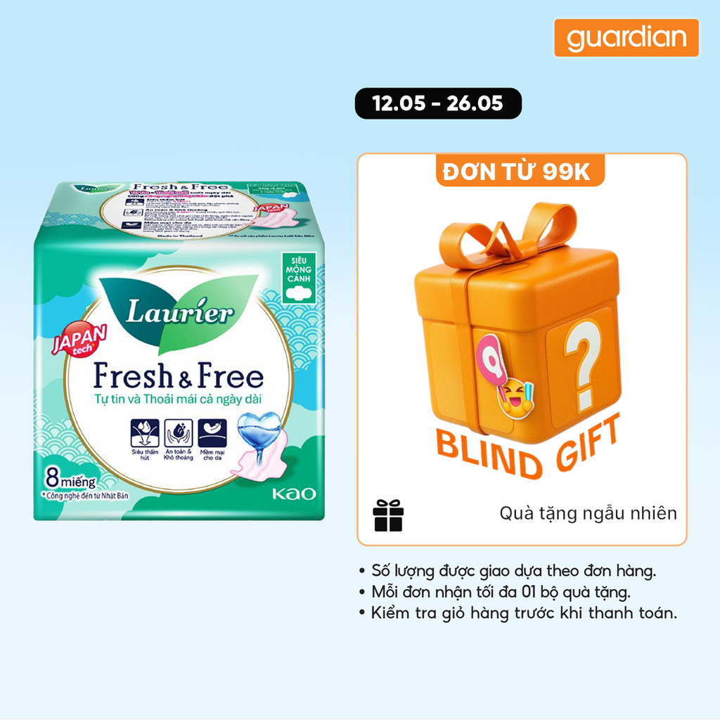 Băng Vệ Sinh Siêu Mỏng Cánh Fresh & Free Laurier 08 Miếng