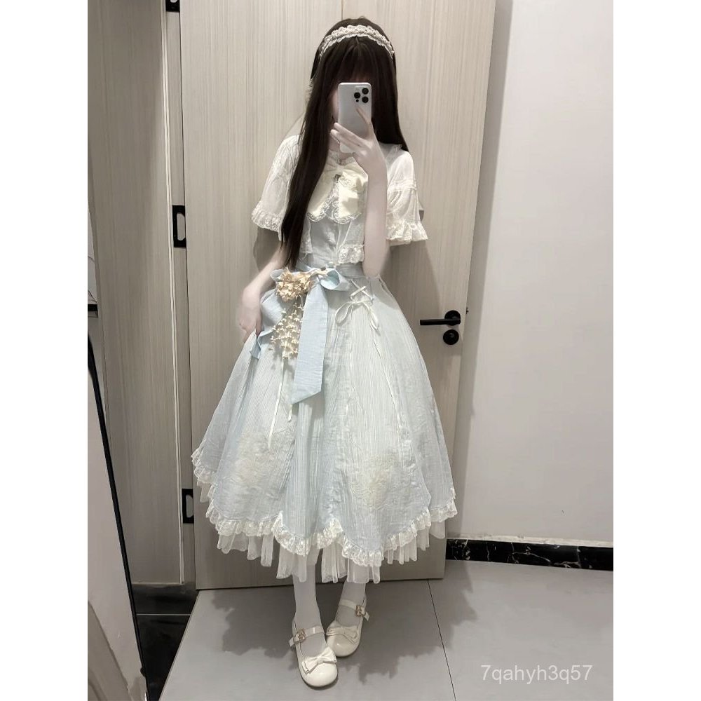 rojita Váy áo choàng ren phối nơ, váy Lolita thanh lịch ôm eo