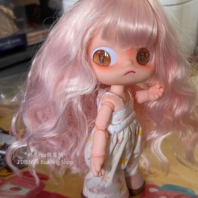 [Chỉ có tóc giả không tạo kiểu] Búp bê Gazi Sister Doll Wig Pink Girl Heart Hair Straight Hair Curly
