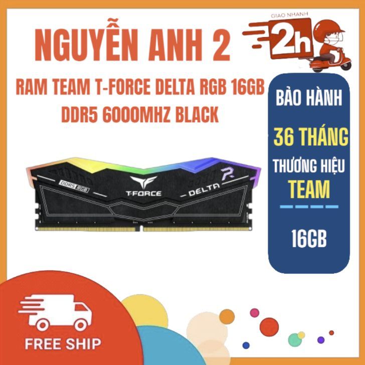 Ram TeamGroup T-Force Delta Black RGB 16GB DDR5 6000Mhz Mới BH 36T