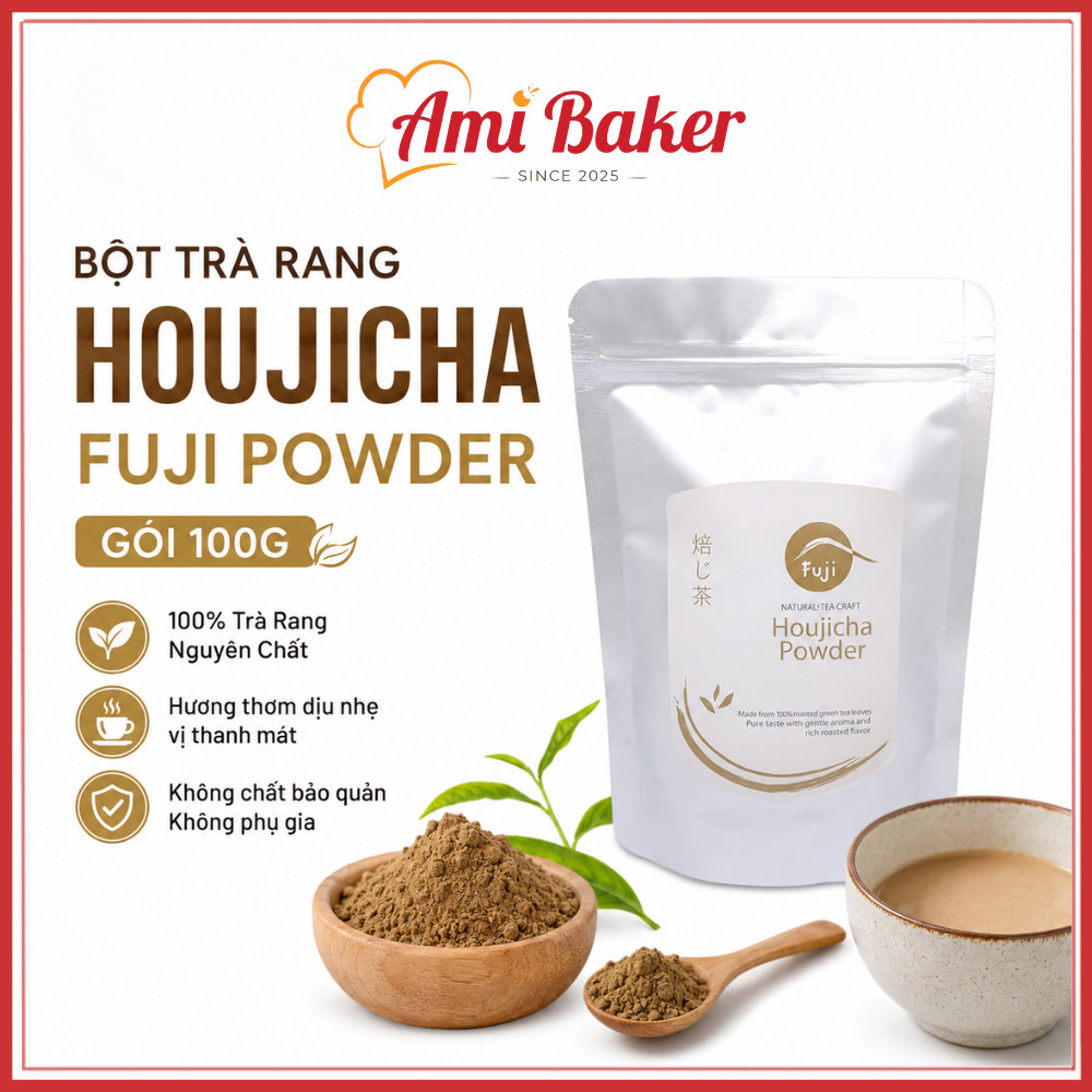 Bột Houjicha Fuji Nguyên Chất Gói 100g - Trà Rang Nhật Bản Tiện Lợi, Thơm Ngon