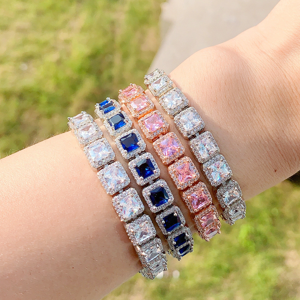 Vòng tay kẻ sọc xanh zircon phong cách châu Âu và Mỹ