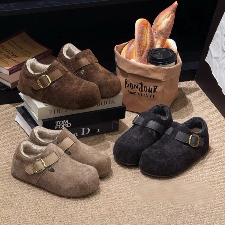 Mùa Thu Đông Thịt Cừu Len Birkenstock Giày 2025 Phong Cách Mới Retro Bên Trong Tăng Cường Plus Nhung