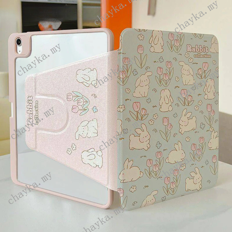 360 Xoay Hoạt Hình Dành Cho iPad A16 2025 Pro 11 Air M3 M2 11 Inch Acrylic Đứng Có Giá Đỡ Bút Chì Ch