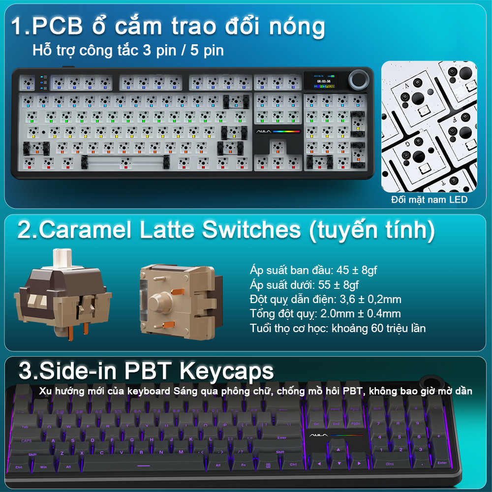 [BH 12TH] AULA F108PRO Bàn Phím Cơ 104 Phím LCD - 3 Chế Độ Pin 8000mAh Màn Hình 1.4 Tháo Lắp Nóng Bàn phím chơi game RGB | BigBuy360 - bigbuy360.vn
