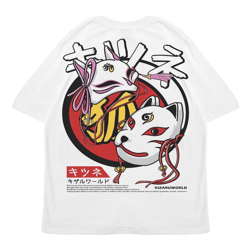 Oversize Origin Kitsune Mask Áo thun / Baju Microfiber Jersi / Jersey Thăng hoa / Áo thun Jersey