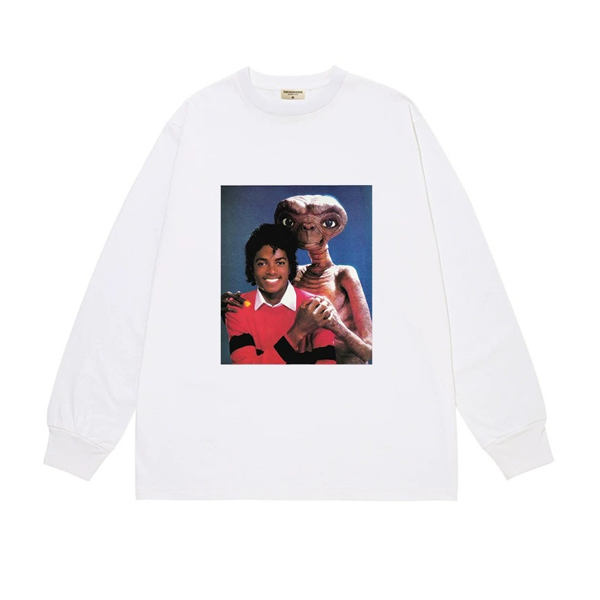100% Cotton Michael Jackson & E.T 01 Áo Thun Dài Tay Michael Jackson Nam Nữ Cùng Phong Cách In Hàng 