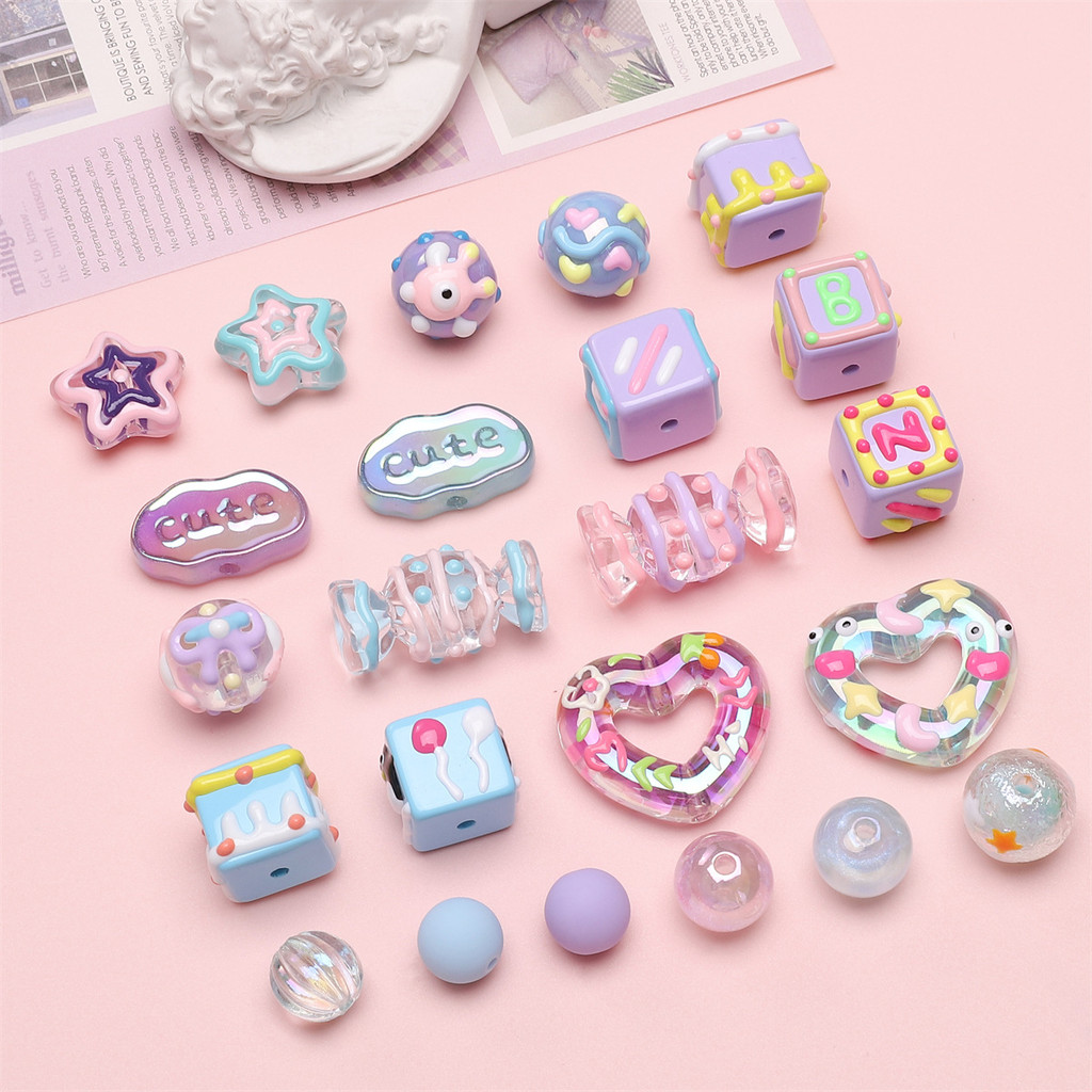 Acrylic Hoạt Hình Vẽ Tay Hạt Tròn Hạt Vuông Hạt Rời Hạt DIY Handmade Sáng Tạo Vòng Tay Điện Thoại Di