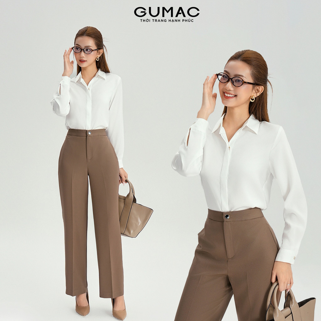 Áo Sơ Mi Nữ Tay Dài GUMAC Áo Kiểu Công Sở Lụa Trơn Basic Cơ Bản Nẹp Đôi Giấu Nút Thanh Lịch BAE00003 | BigBuy360 - bigbuy360.vn