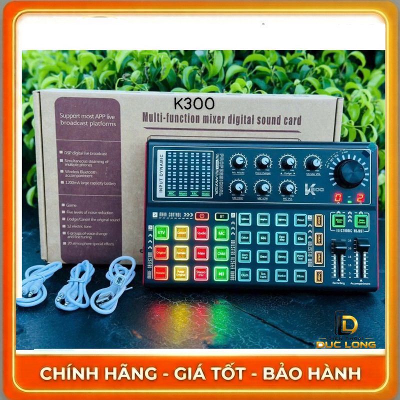 Bộ chỉnh âm thanh Soundcard K300 hát Karaoke, quay livestream bán hàng, tiktok, kèm hiệu ứng Autotun