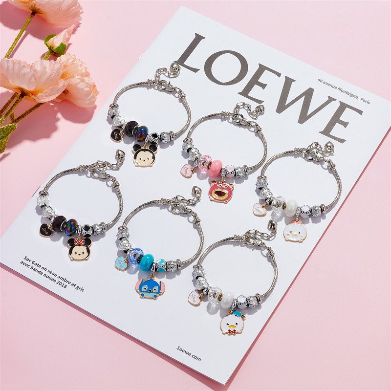 Xiaoboacc Thép Không Gỉ Hoạt Hình BT21 Rắn Dây Xích Vòng Tay Nữ Bé Gái DIY RJ TATA Charm Lắc Tay