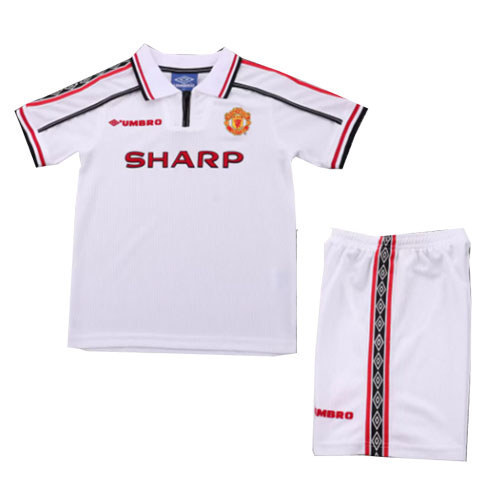 Bộ trẻ em 1998 99 MU Retro Jersey Phiên bản kỷ niệm Áo sơ mi thể thao trẻ em 16-28
