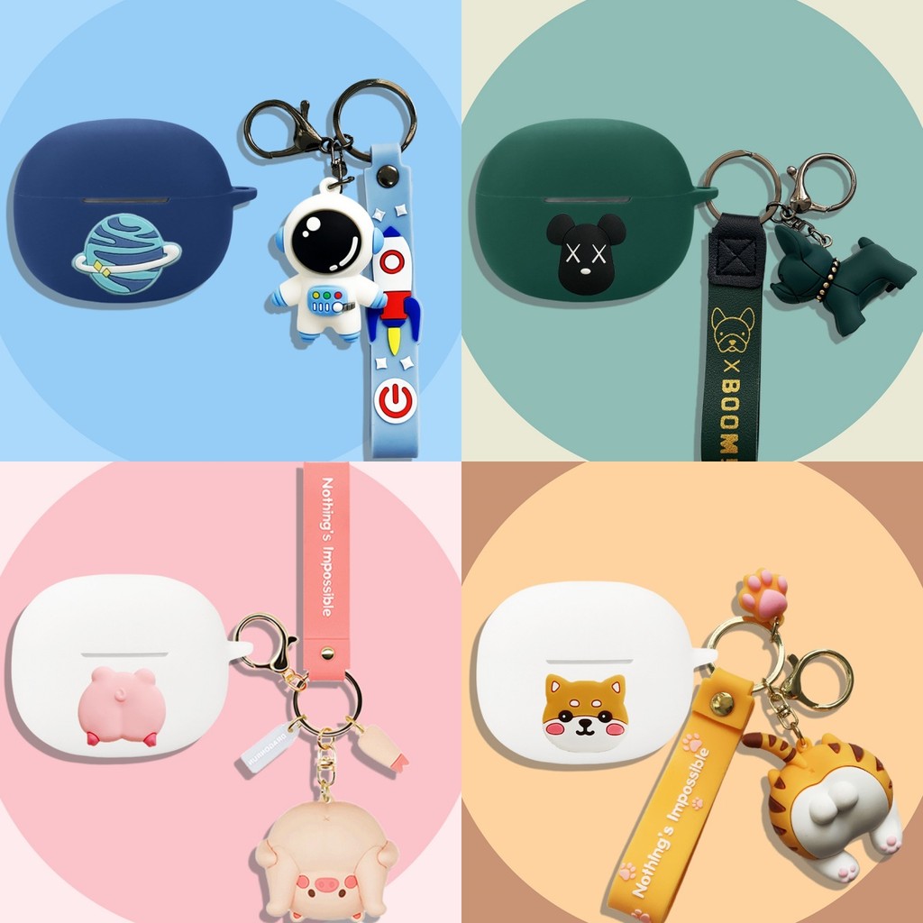 for 1MORE Q21 Case Cartoon Astronaut Cute Shiba Inu Piggy Keychain Pendant Silicone Soft Case Suitab