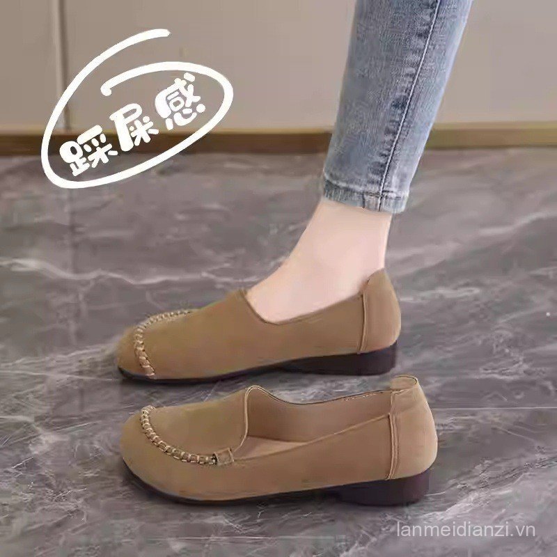 Giày Vải Cũ Nữ Plus Size 41-43 Giày Bà Bầu Đế Bằng Mùa Thu Da Thật Đế Mềm Mẹ Giày 42 2KVE