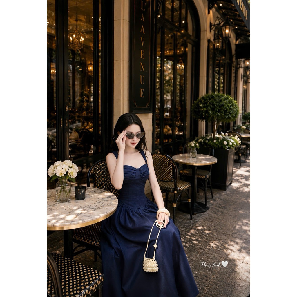 ĐẦM JEAN 2 DÂY MAXI NHÚN BYJOLIE
