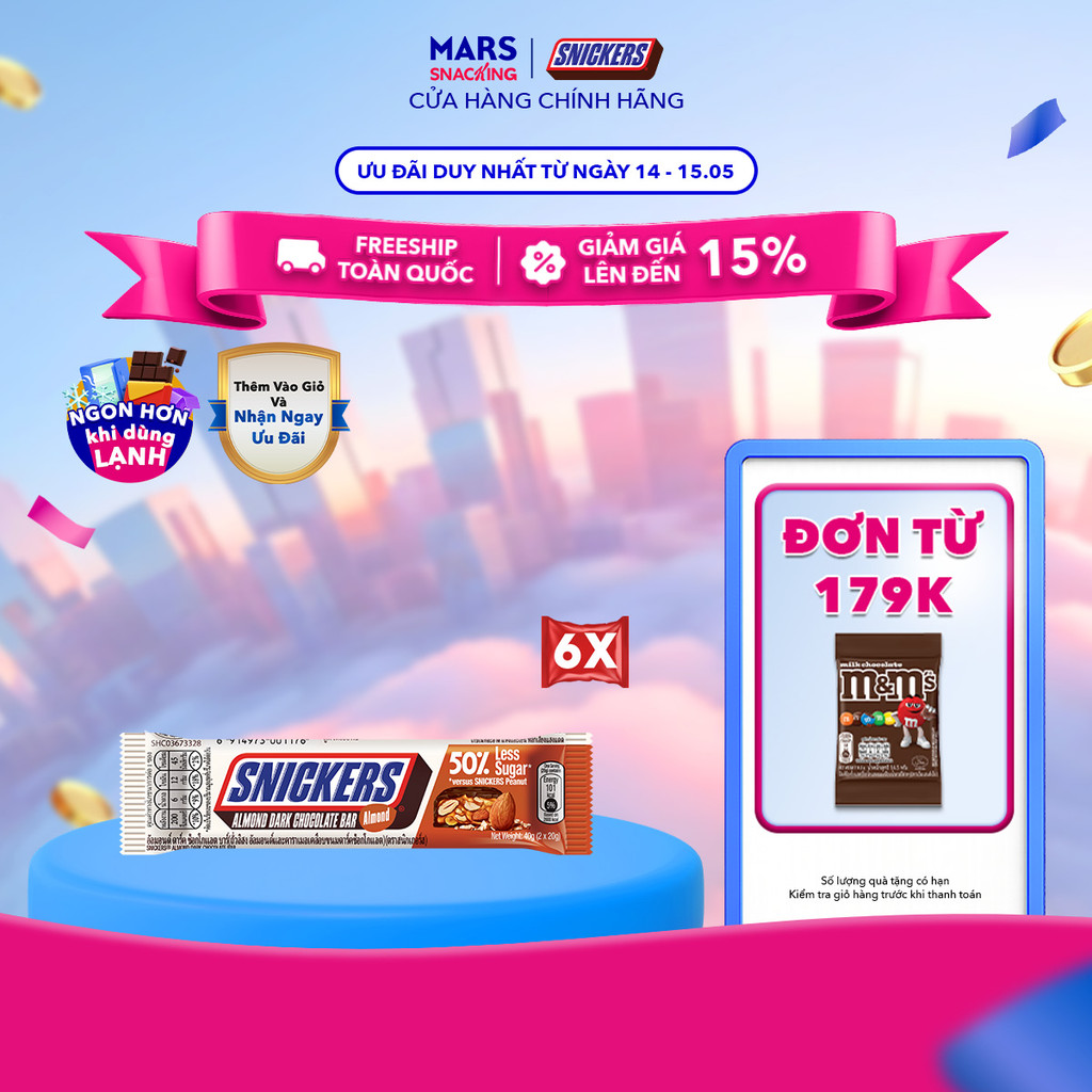 Combo 6 thanh Sô cô la Snickers Hạnh nhân Giảm đường thanh 40g