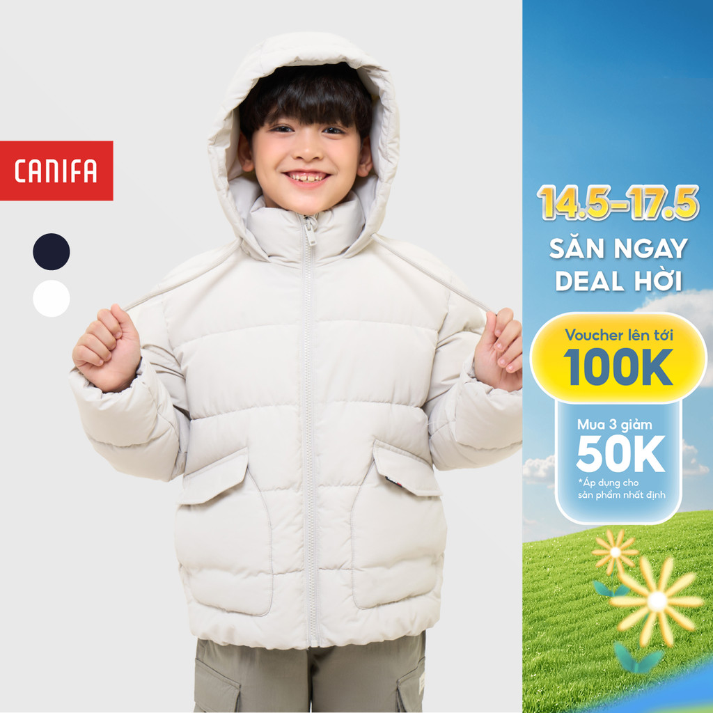 Áo khoác chần bông bé trai CANIFA áo phao có mũi siêu nhẹ siêu ấm 2OT25C004