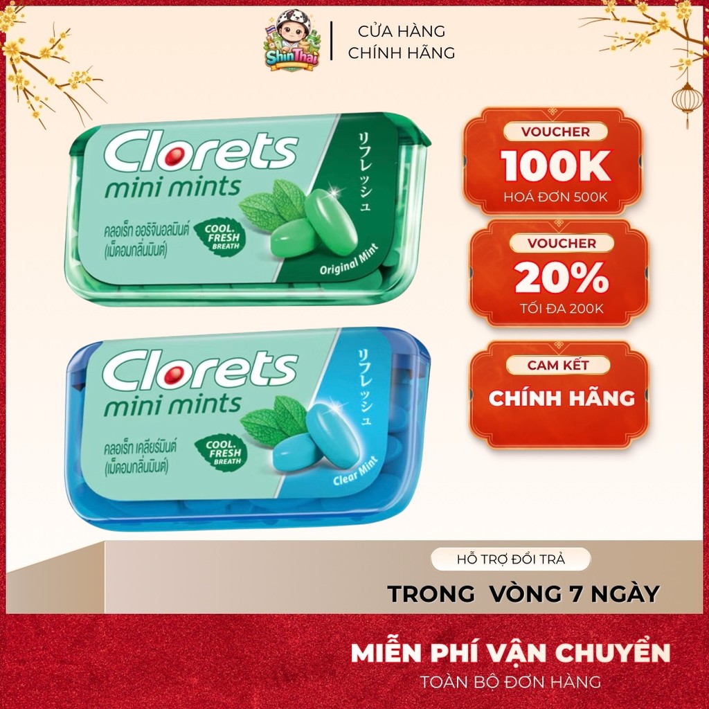[VỊ BẠC HÀ] Kẹo Ngậm Thơm Miệng Không Đường Clorets Mini Mints Original Mint 13g