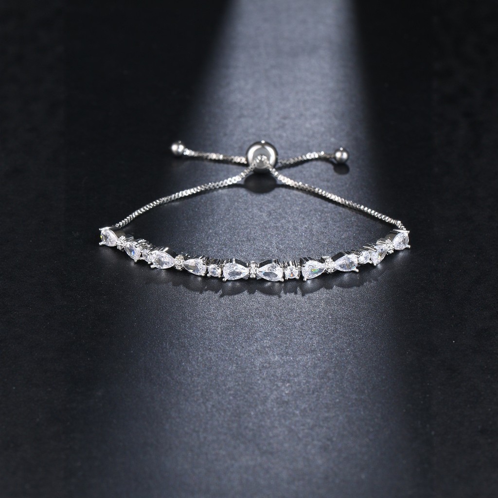 Popular~Vintage Water Drop Zircon Pull-Adjustable Bracelet, Zircon Adjustable Bracelet, Box Chain, N