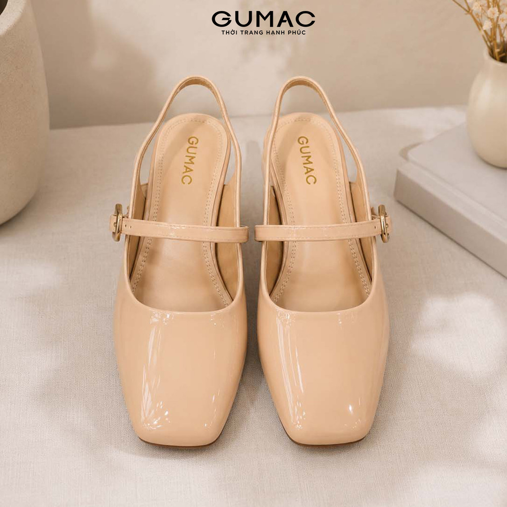 Giày Cao Gót GUMAC Gót Vuông 4cm Da PU Bóng Quai Ngang Thời Trang GG05066