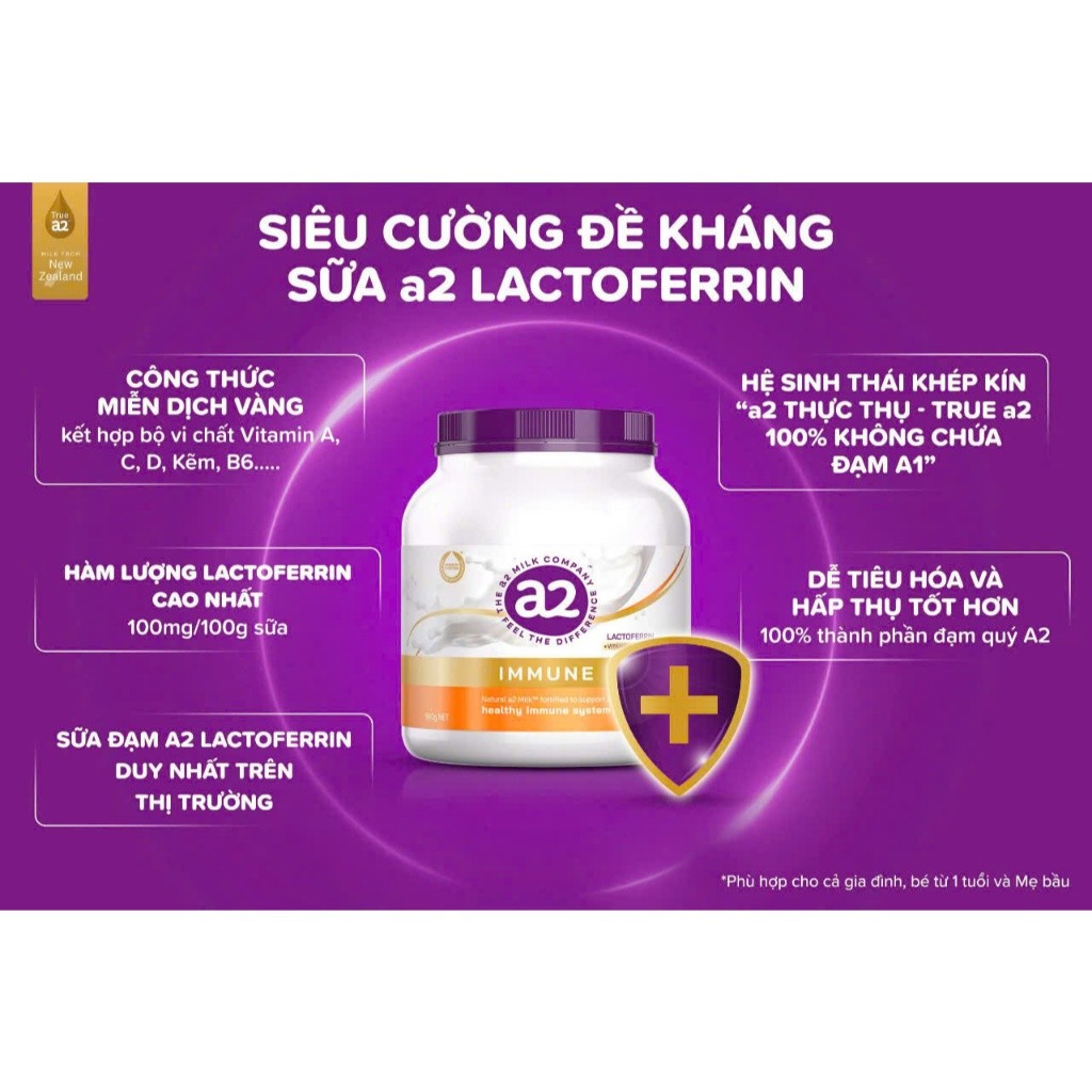 Sữa Bột a2 Milk a2 Immune Tăng Cường Miễn Dịch Cho Bé Từ 1 Tuổi – a2 Lactoferrin Lon 900g Nhập Khẩu 