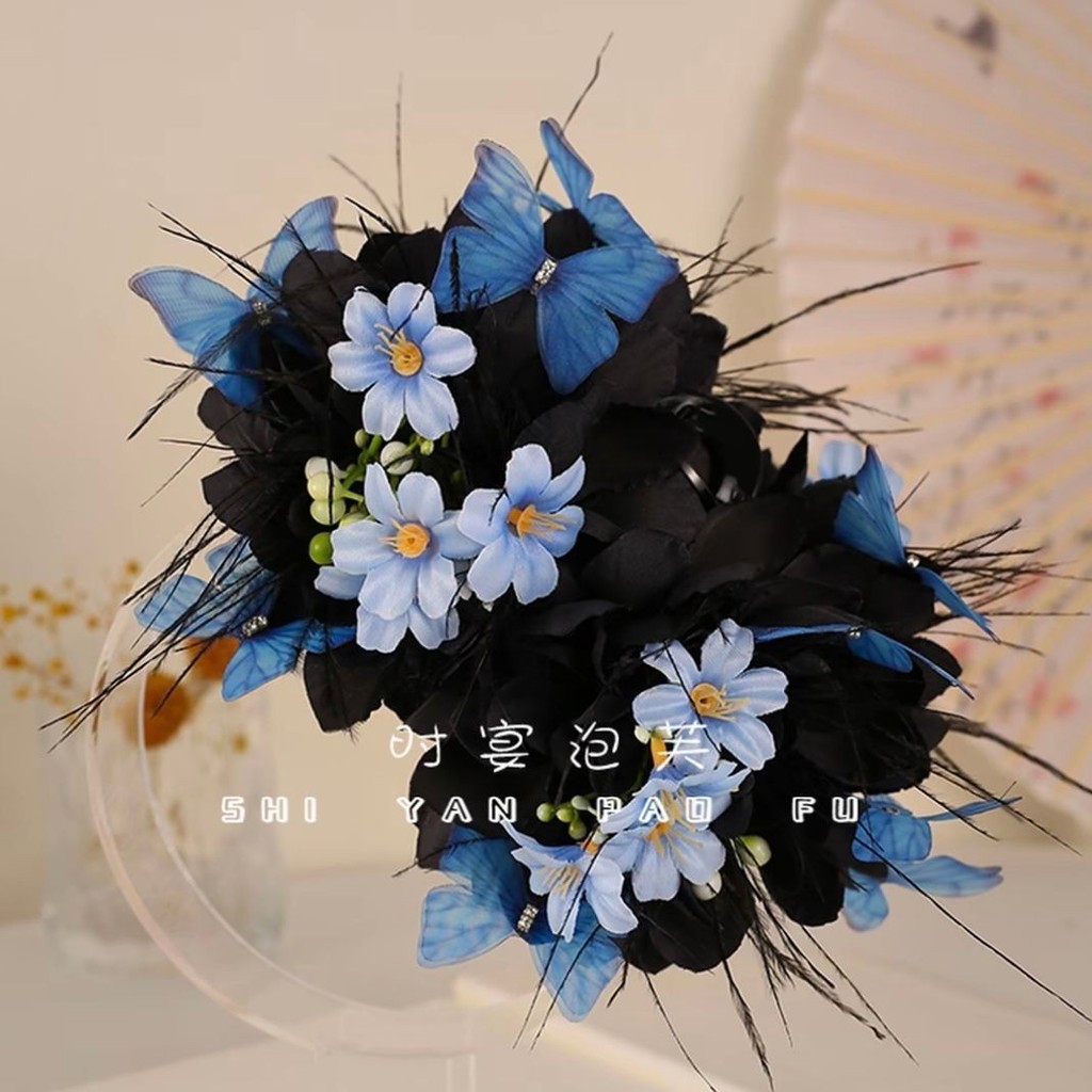 Phoenix On-Table Shark Clip Ba Chiều Hoa Tulle Bướm Lông Vũ Phụ Kiện Tóc Khí Quyển Nguyên Bản Lưng Đ