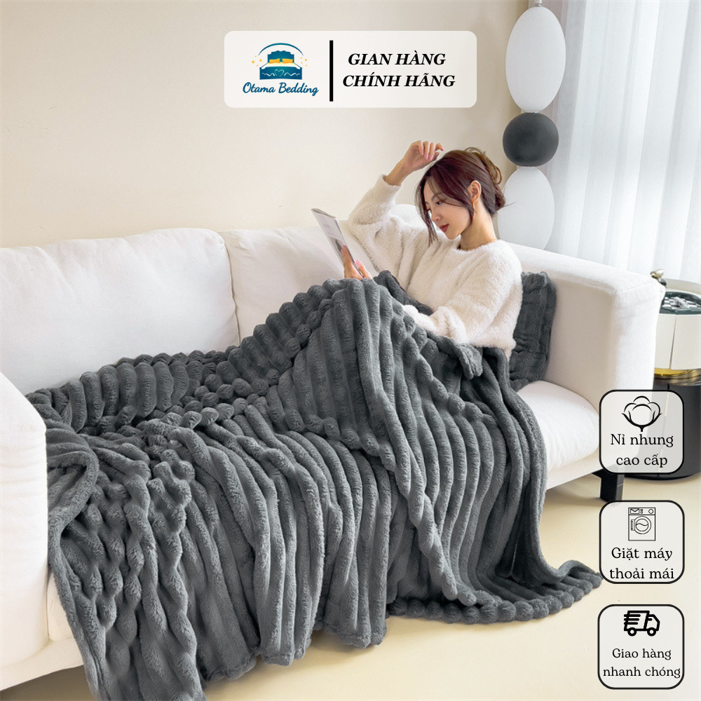 Chăn nhung tăm lông thỏ siêu mềm mịn mền thu đông Otama Bedding mền văn phòng decor phòng ngủ sofa