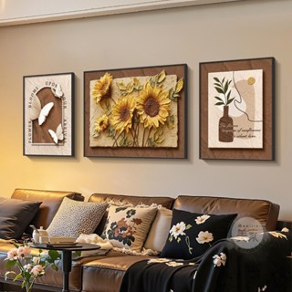 Set 3 Tranh Hoa decor phòng ngủ treo tường trang trí nội thất phòng khách trọ vintage quà tân gia sen tulip hồng cúc