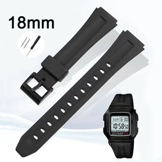 Dây đeo đồng hồ màu đen 18mm Vòng đeo tay học sinh cho Casio G-shock F-201WA DB-36 WS-300 F-201W Dây đeo đồng hồ điện tử Dây đeo cổ tay cao su silicon Dây đeo cổ tay nam nữ