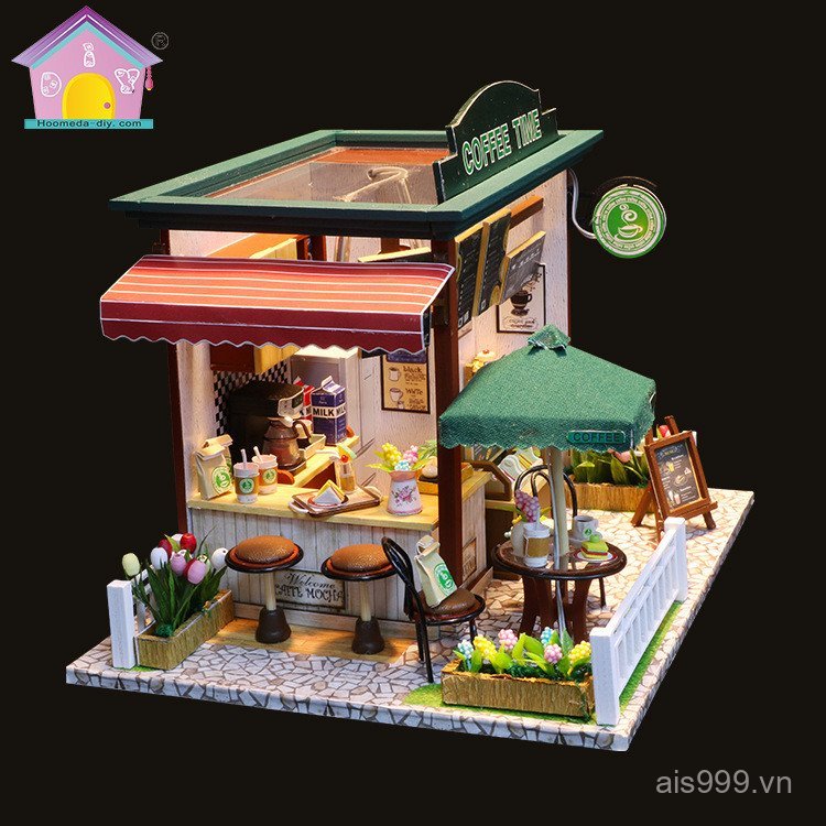 HELU [Cash commodity and quick delivery]Hongda diy Cozy Time Coffee House Handmade Assembly Villa Mo
