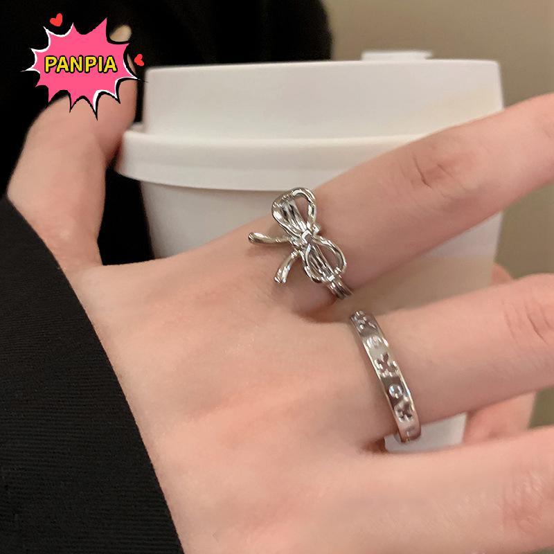 NNhẫn kẹp thời trang Goth vintage với họa tiết nơ bướm, phù hợp style K-pop và Y2K