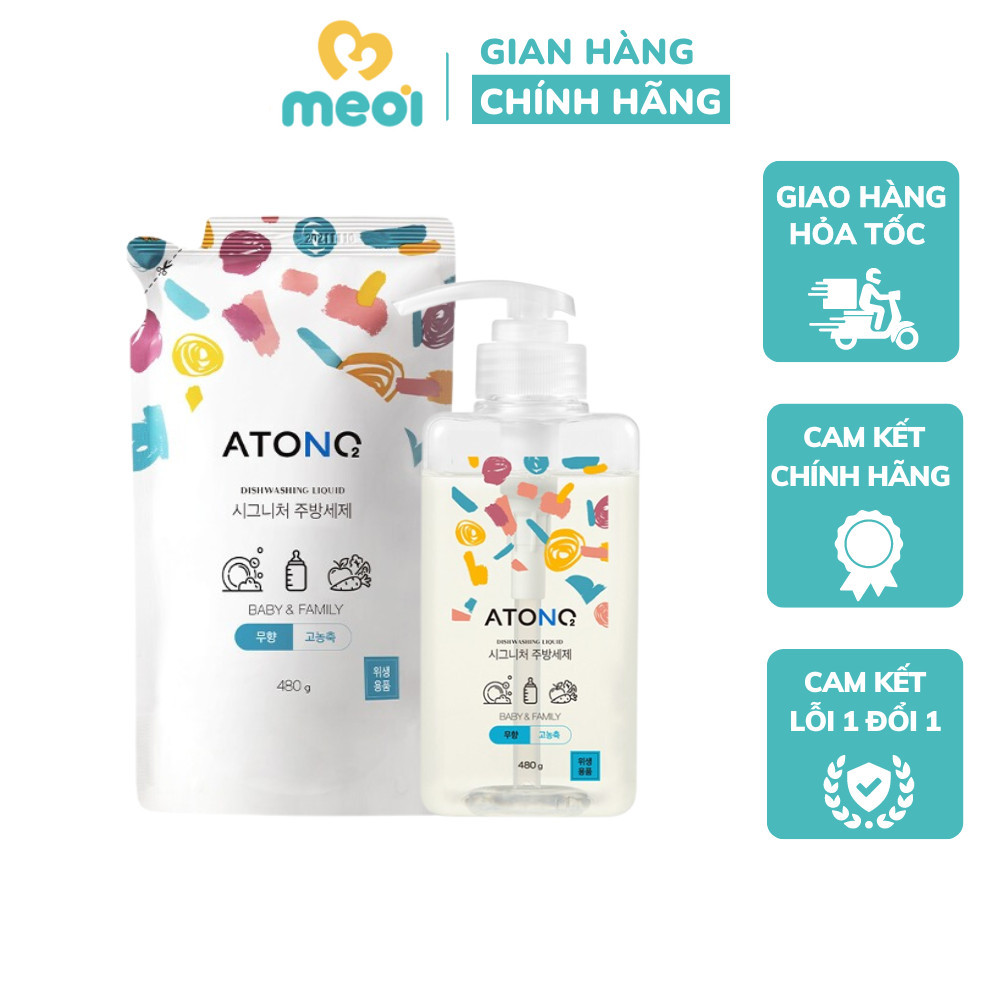 Nước rửa bình Atono2, Nước rửa bình sữa đa năng thuần chay đậm đặc Atono2 480g, có thể rửa được rau 
