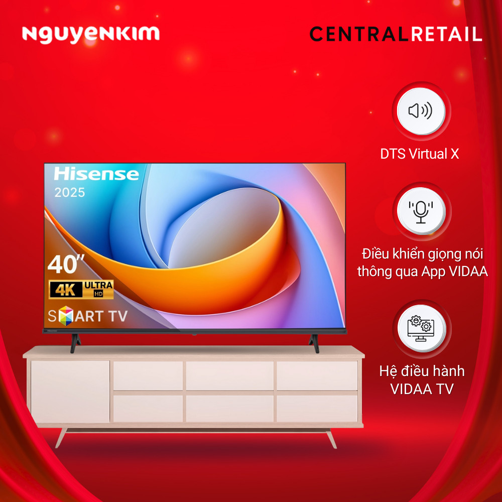 [Mới 2025] Smart Tivi Hisense 4K 40 inch 40A4Q