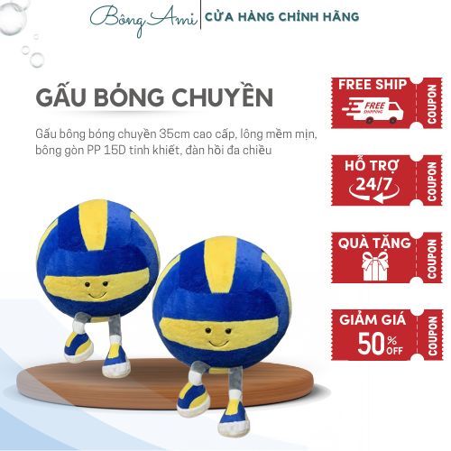 Gấu bông bóng chuyền size 35cm, lông tuyết mềm mịn - Gấu bông cao cấp Bông Ami