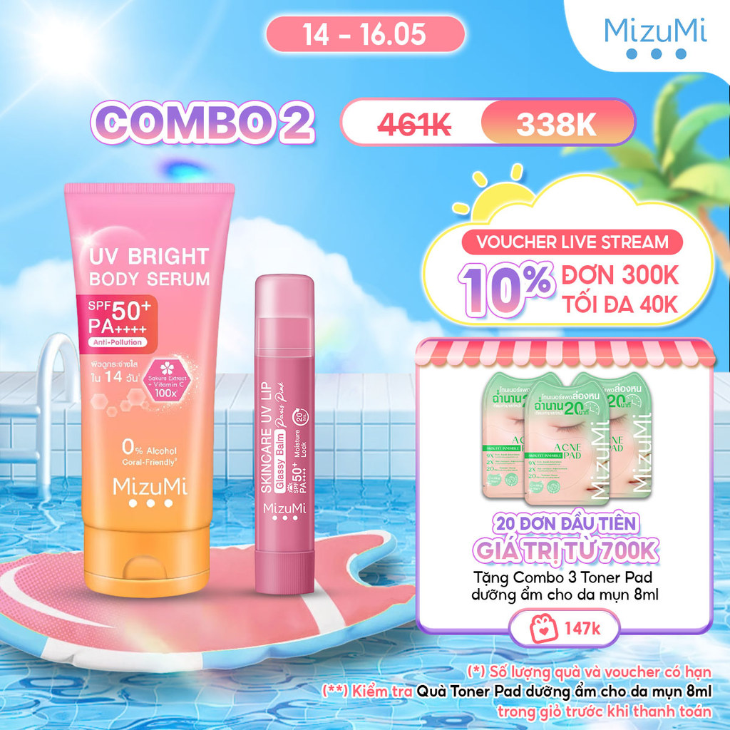 [NEW] Combo Kem chống nắng UV Body Serum và Son Dưỡng Môi MizuMi UV Lip Glassy Balm 3.5g