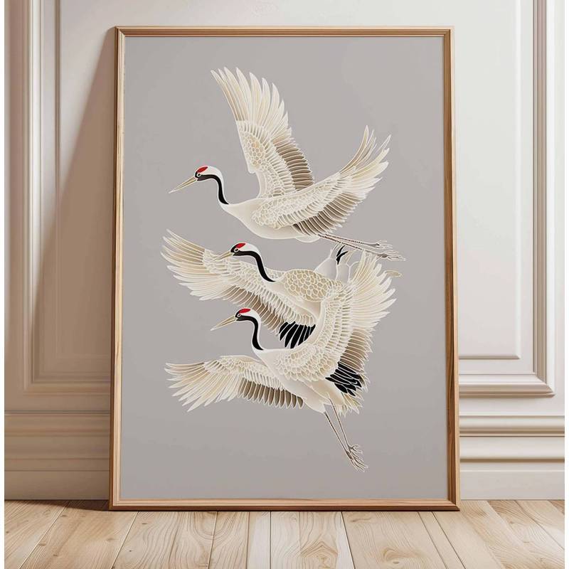 Nghệ thuật treo tường cần cẩu màu đỏ Nhật Bản, In vải phong cách Ukiyo-E hiện đại không khung trang 