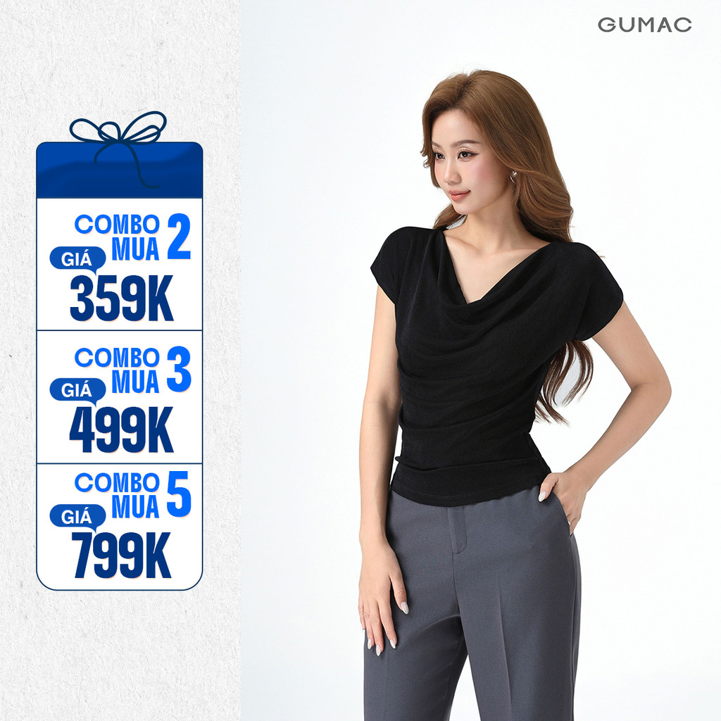 Áo Thun Cổ Đổ GUMAC Áo Thun Kiểu Sang Trọng Áo Đi Tiệc Vải Thun Ánh Nhung Co Giãn Tôn Dáng ATE01031 | BigBuy360 - bigbuy360.vn