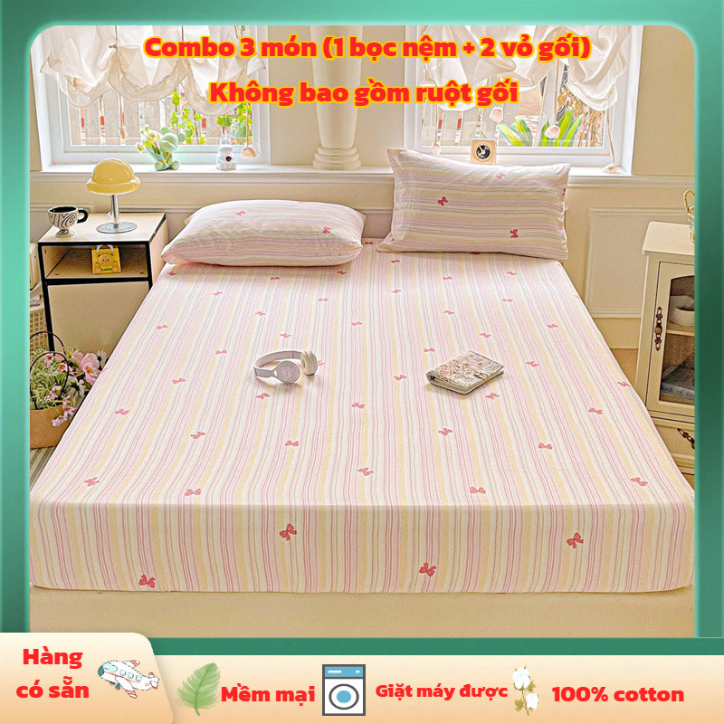 Bộ chăn ga hoàn chỉnh 3 món bao gồm ga ôm nệm và vỏ gối đẹp mắt