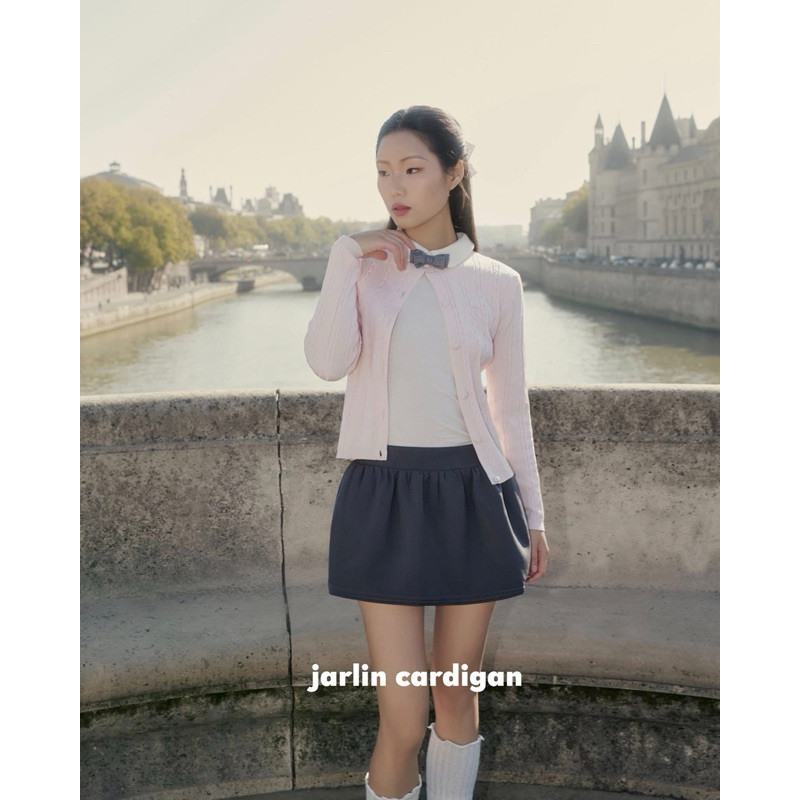 Jalin Cardigan / Áo khoác len dệt kim cúc bọc Phối màu Nhẹ nhàng thanh lịch