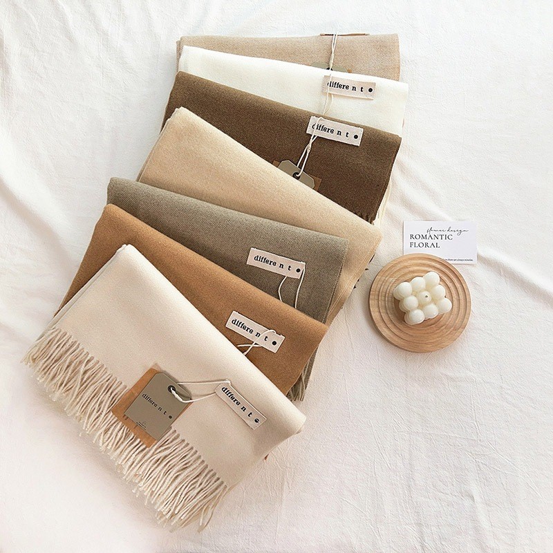 Khăn choàng cổ trơn Different tone màu Neutral chất Cashmere dạ len mềm mịn Khăn len quàng cổ mùa thu đông nam nữ | BigBuy360 - bigbuy360.vn